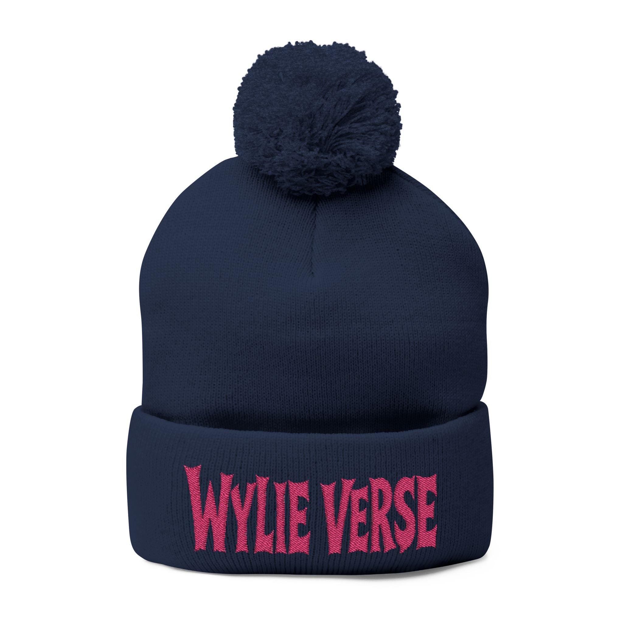 Wylie Verse Pom-Pom Knit Cap with Embroidery