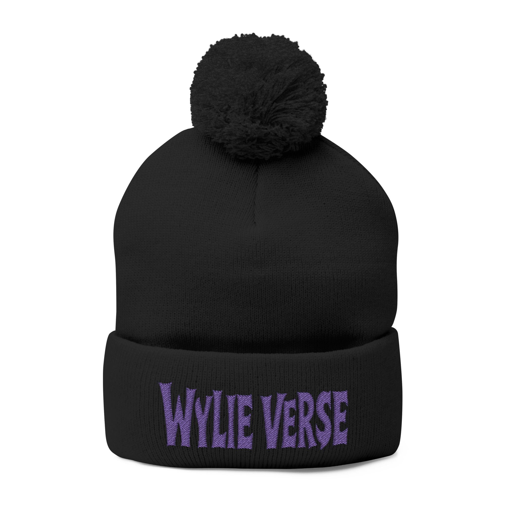 Wylie Verse Pom-Pom Knit Cap with Embroidery