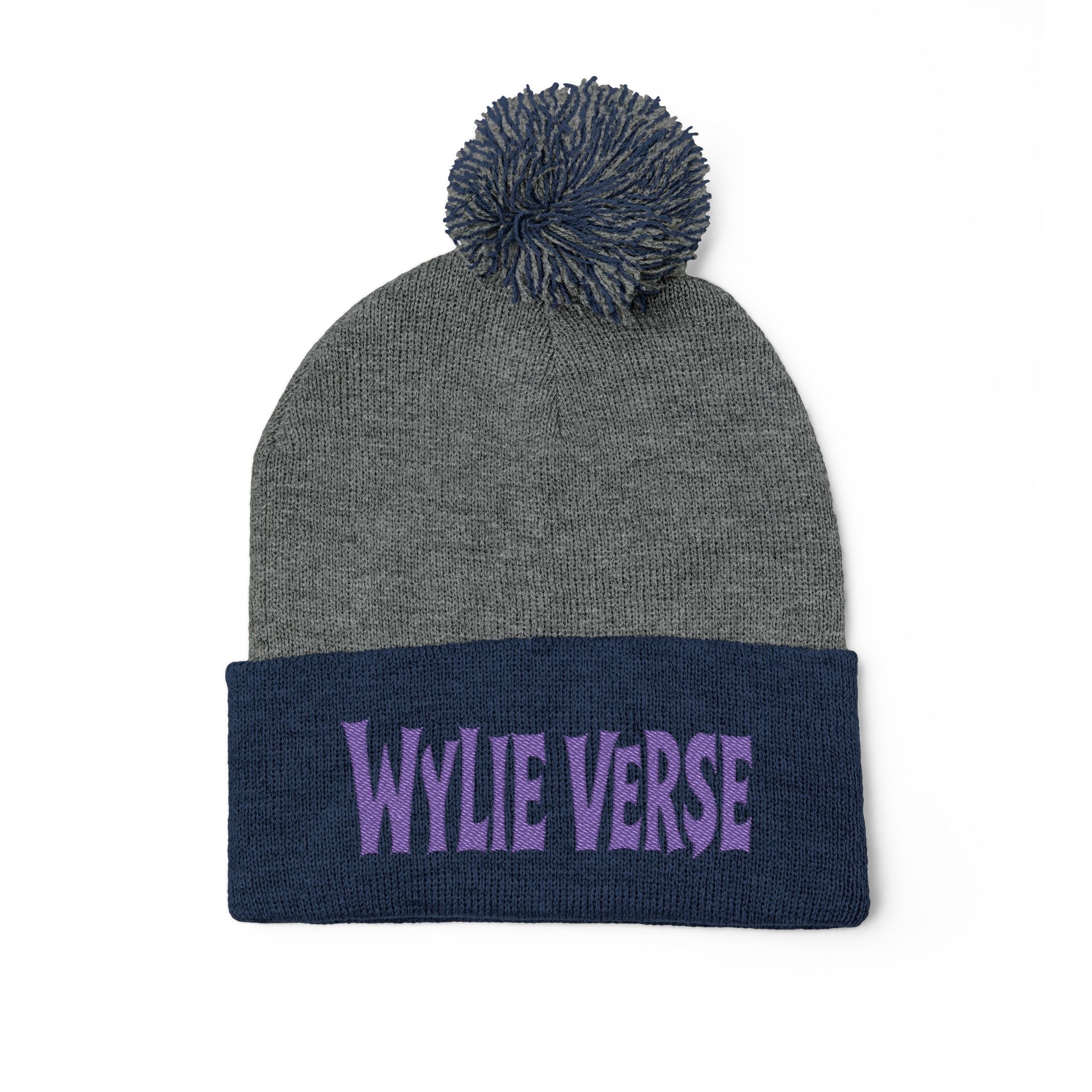 Wylie Verse Pom-Pom Knit Cap with Embroidery