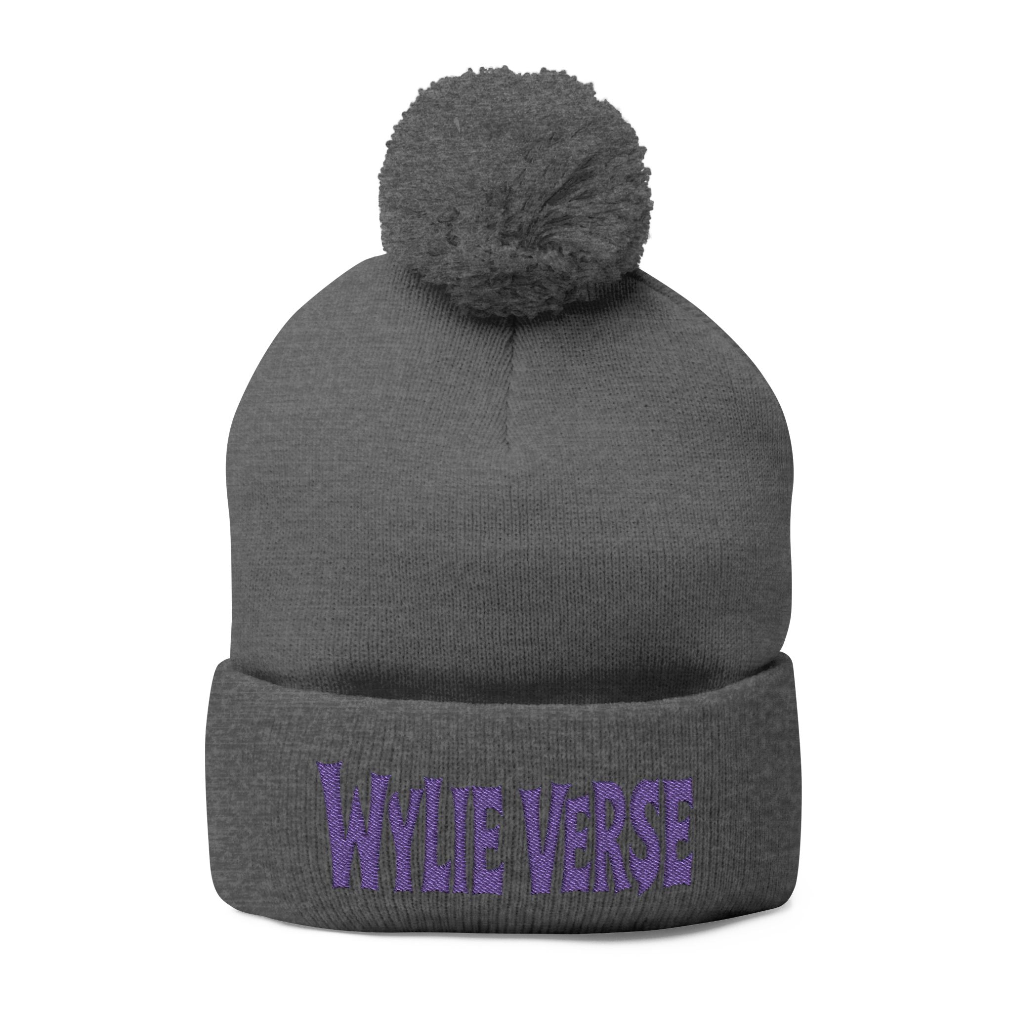 Wylie Verse Pom-Pom Knit Cap with Embroidery