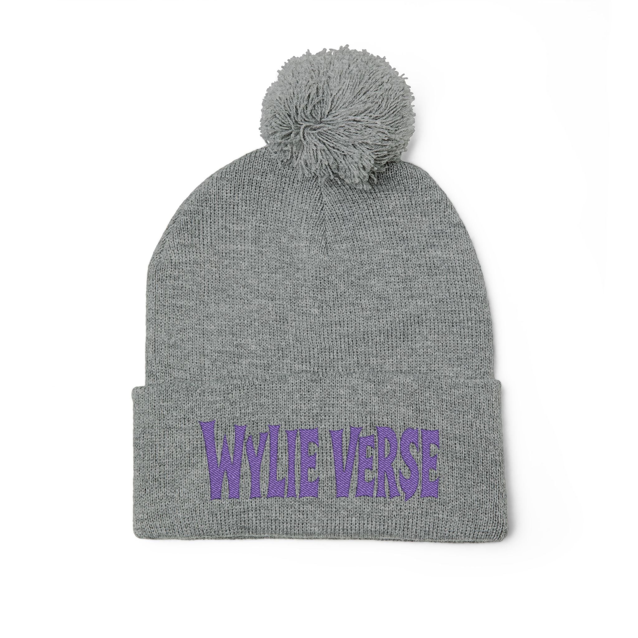 Wylie Verse Pom-Pom Knit Cap with Embroidery