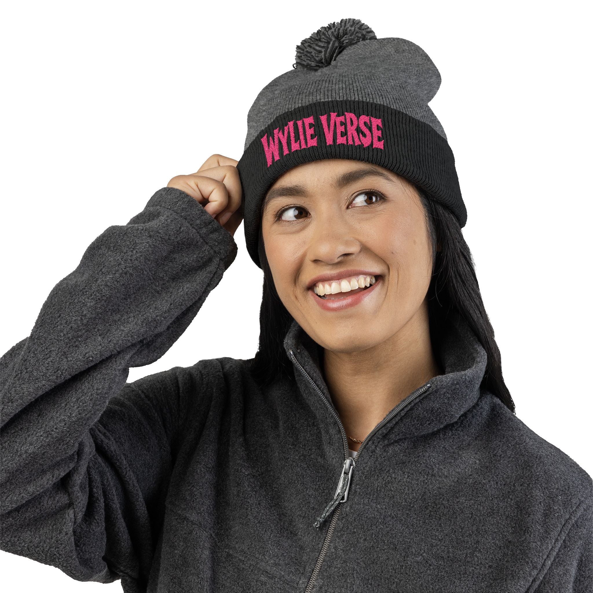 Wylie Verse Pom-Pom Knit Cap with Embroidery