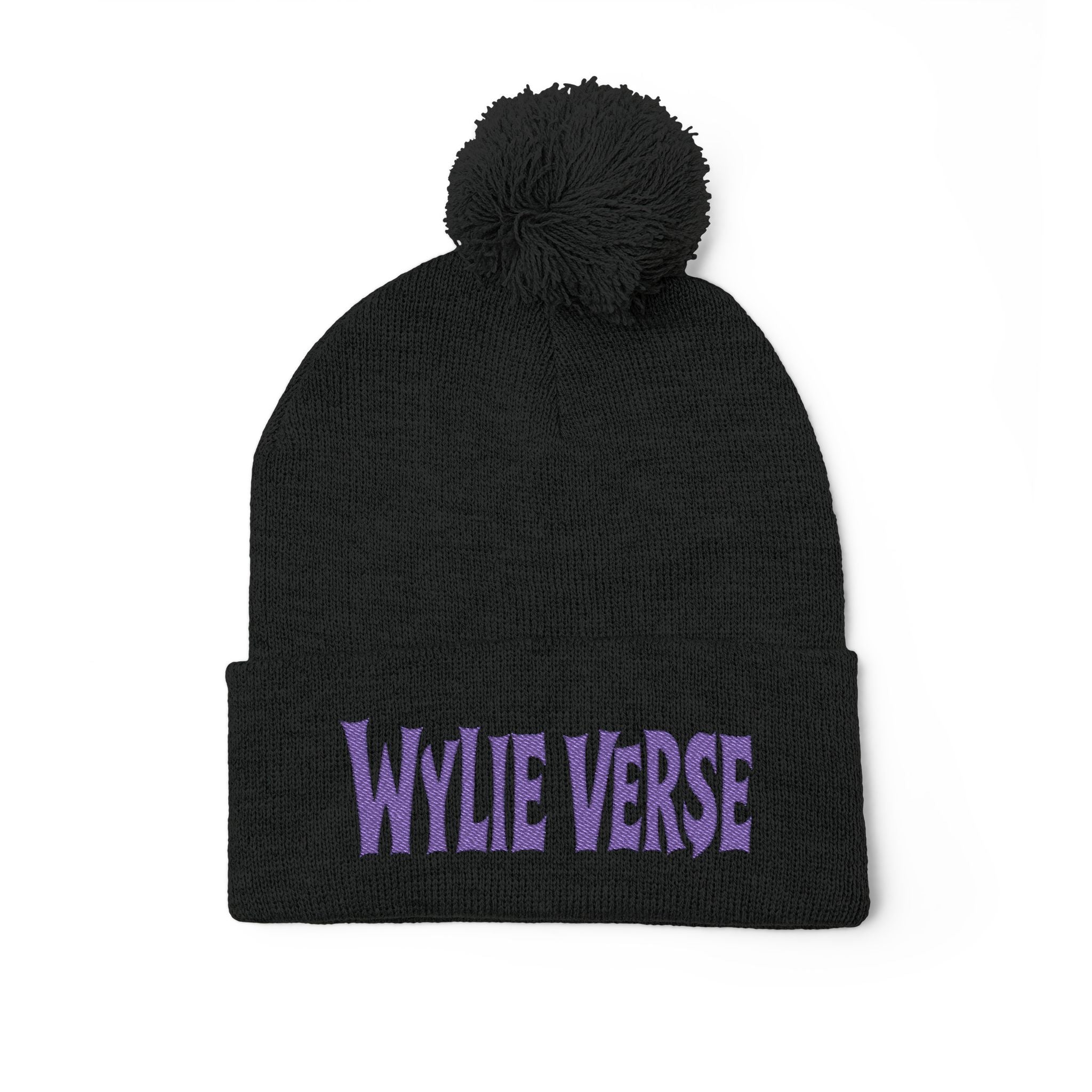 Wylie Verse Pom-Pom Knit Cap with Embroidery