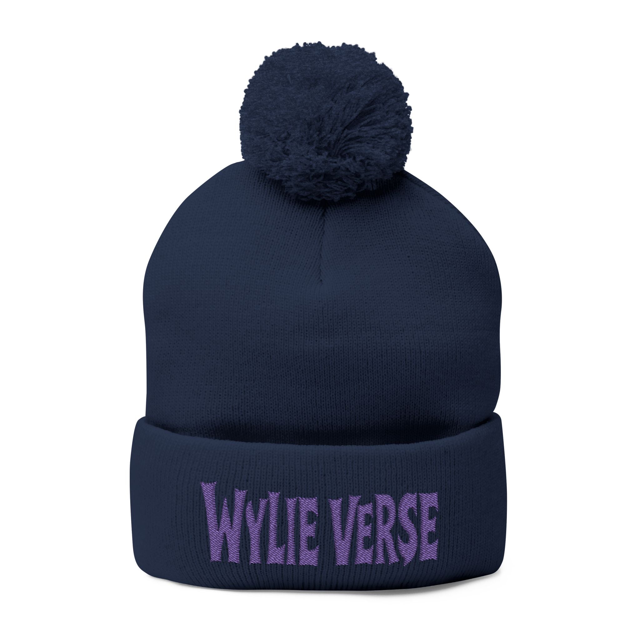 Wylie Verse Pom-Pom Knit Cap with Embroidery