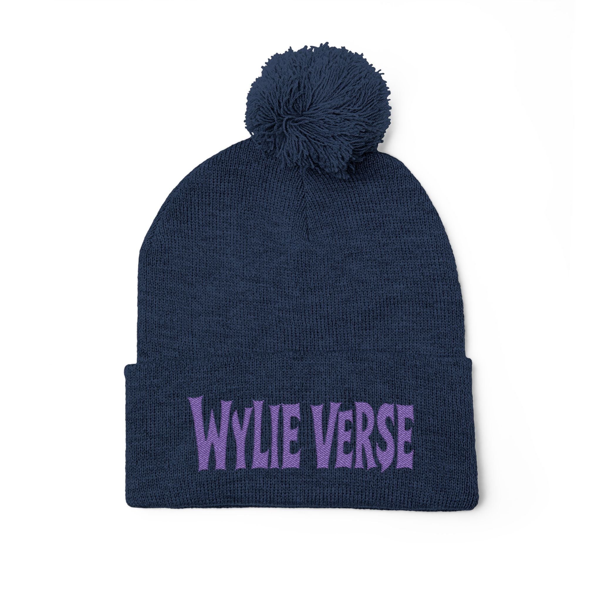 Wylie Verse Pom-Pom Knit Cap with Embroidery