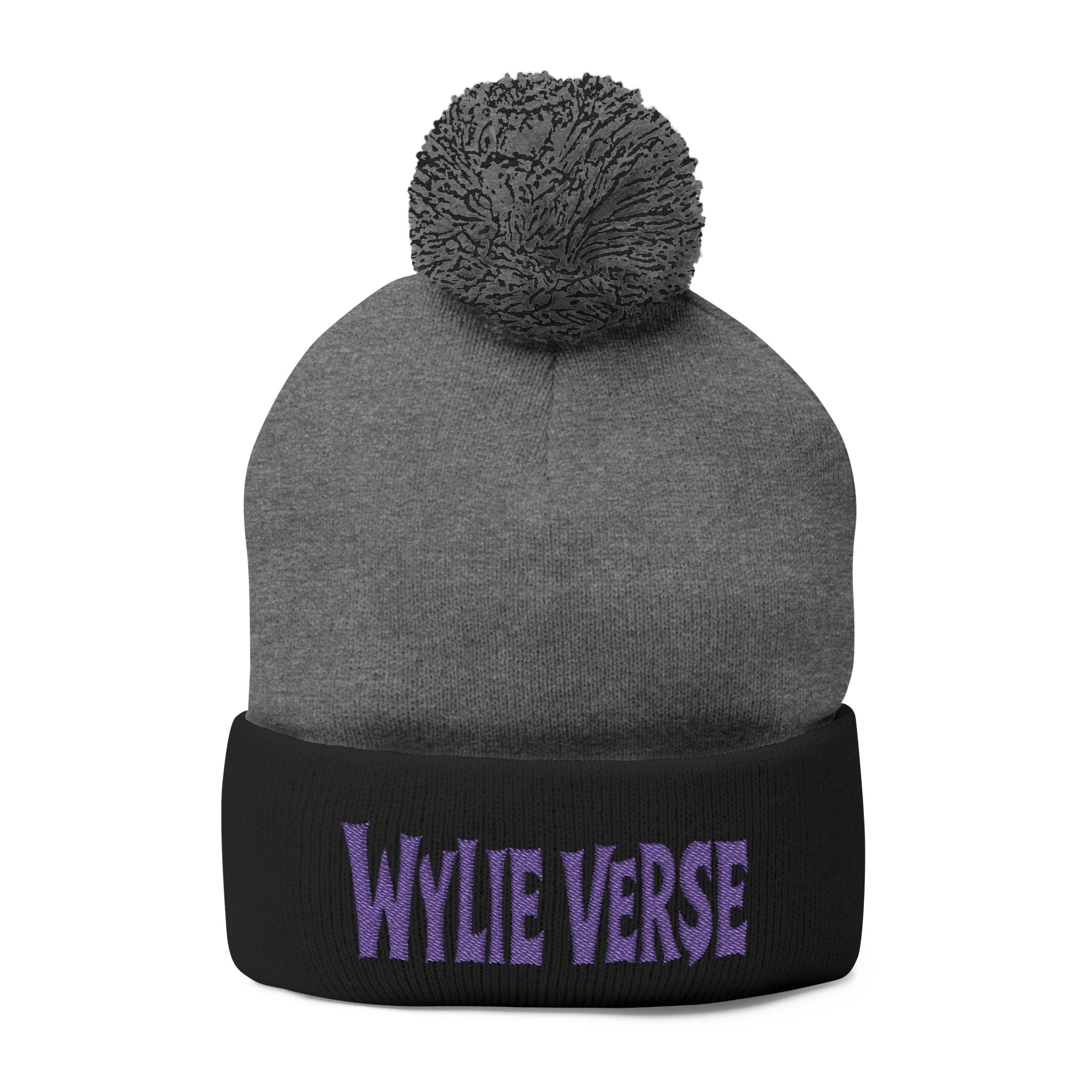 Wylie Verse Pom-Pom Knit Cap with Embroidery