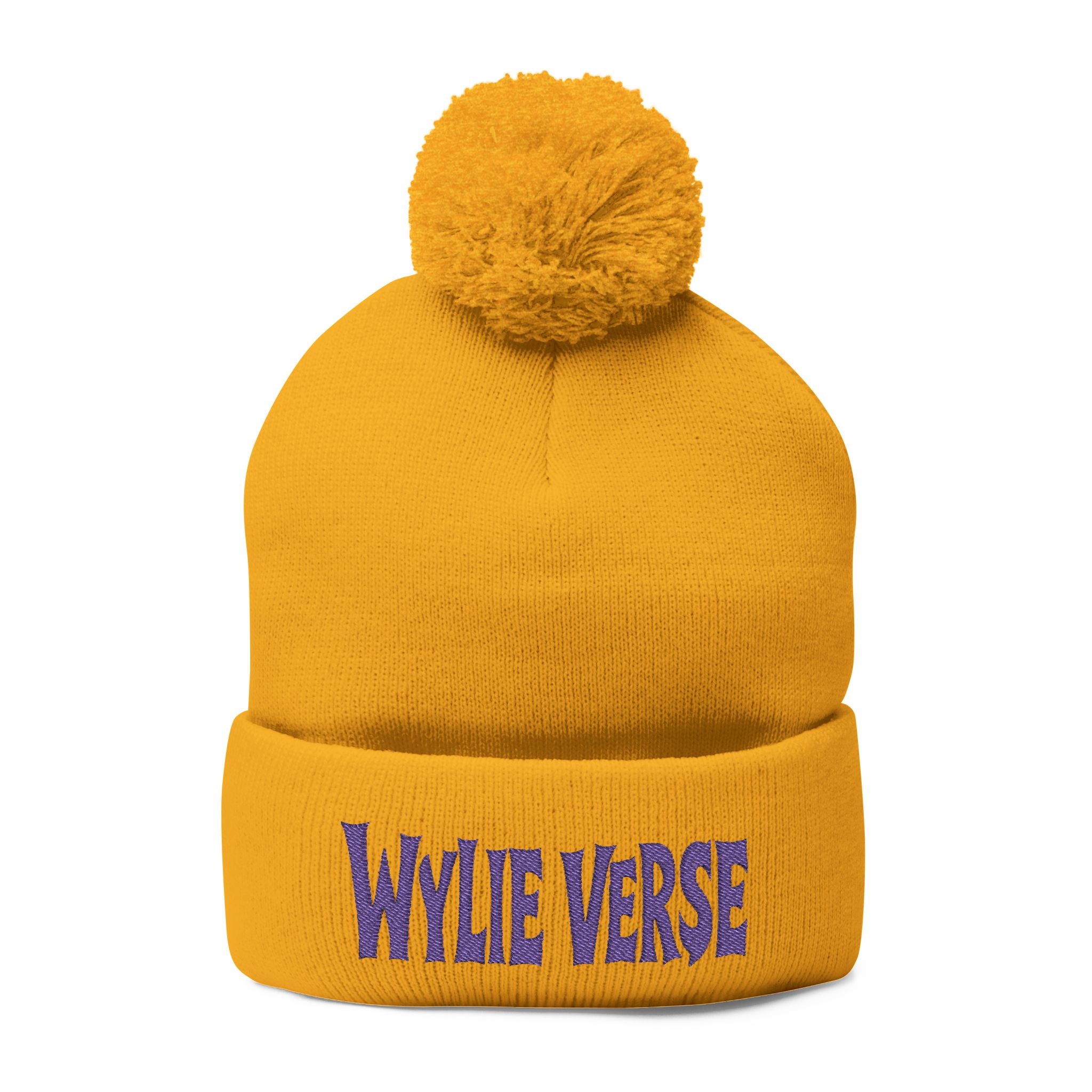 Wylie Verse Pom-Pom Knit Cap with Embroidery