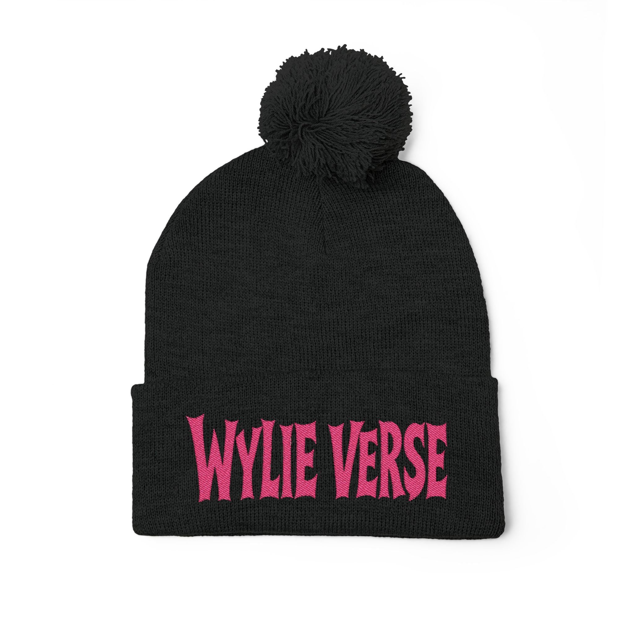 Wylie Verse Pom-Pom Knit Cap with Embroidery