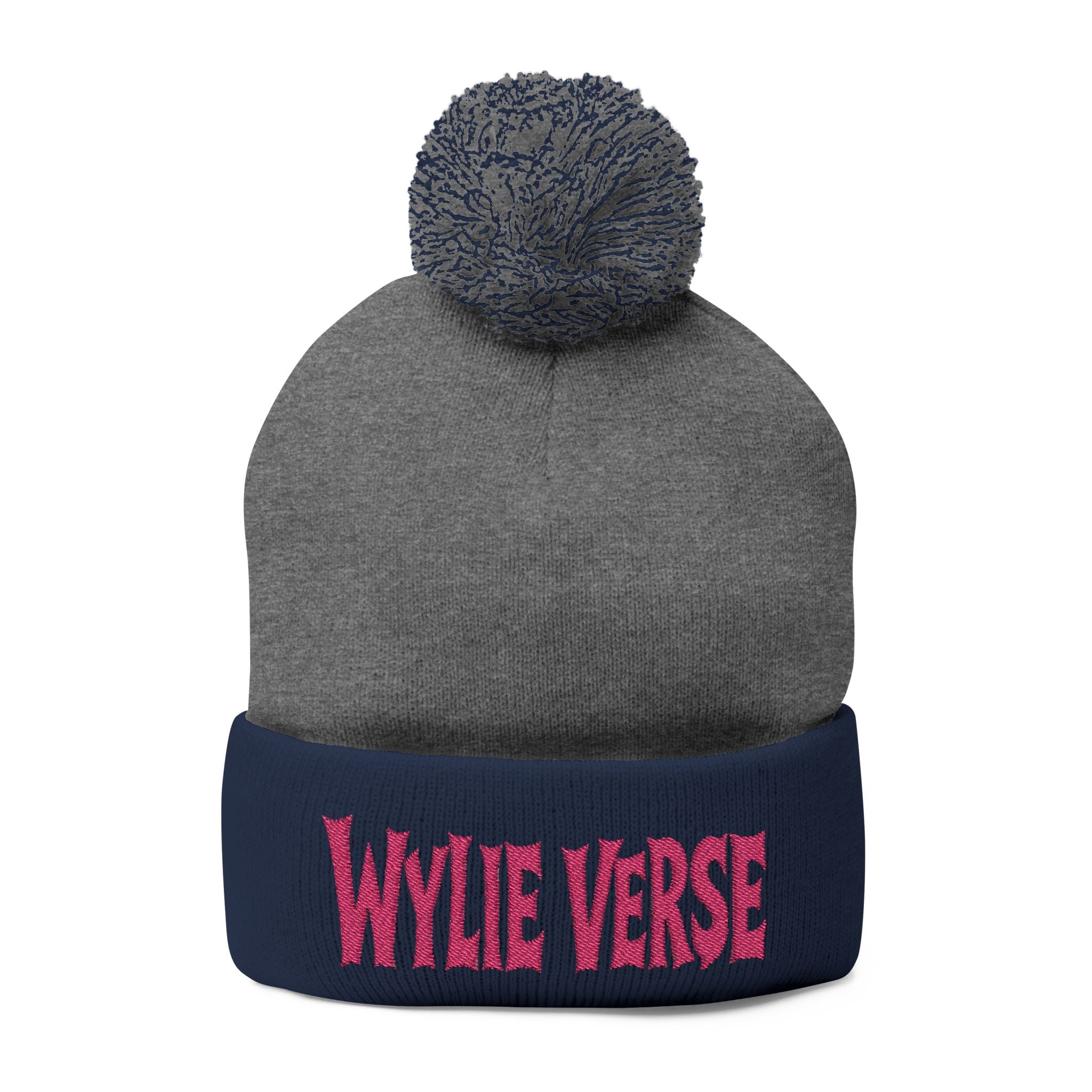 Wylie Verse Pom-Pom Knit Cap with Embroidery