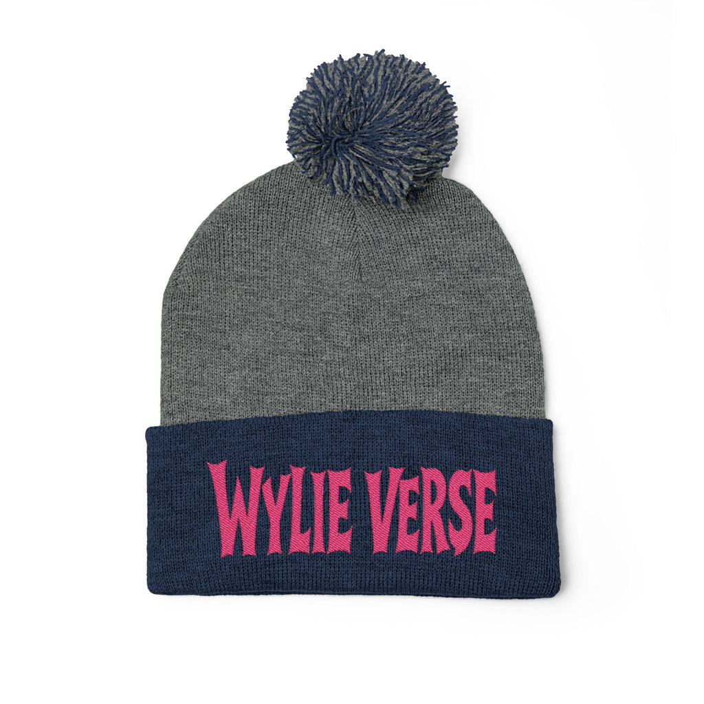 Wylie Verse Pom-Pom Knit Cap with Embroidery