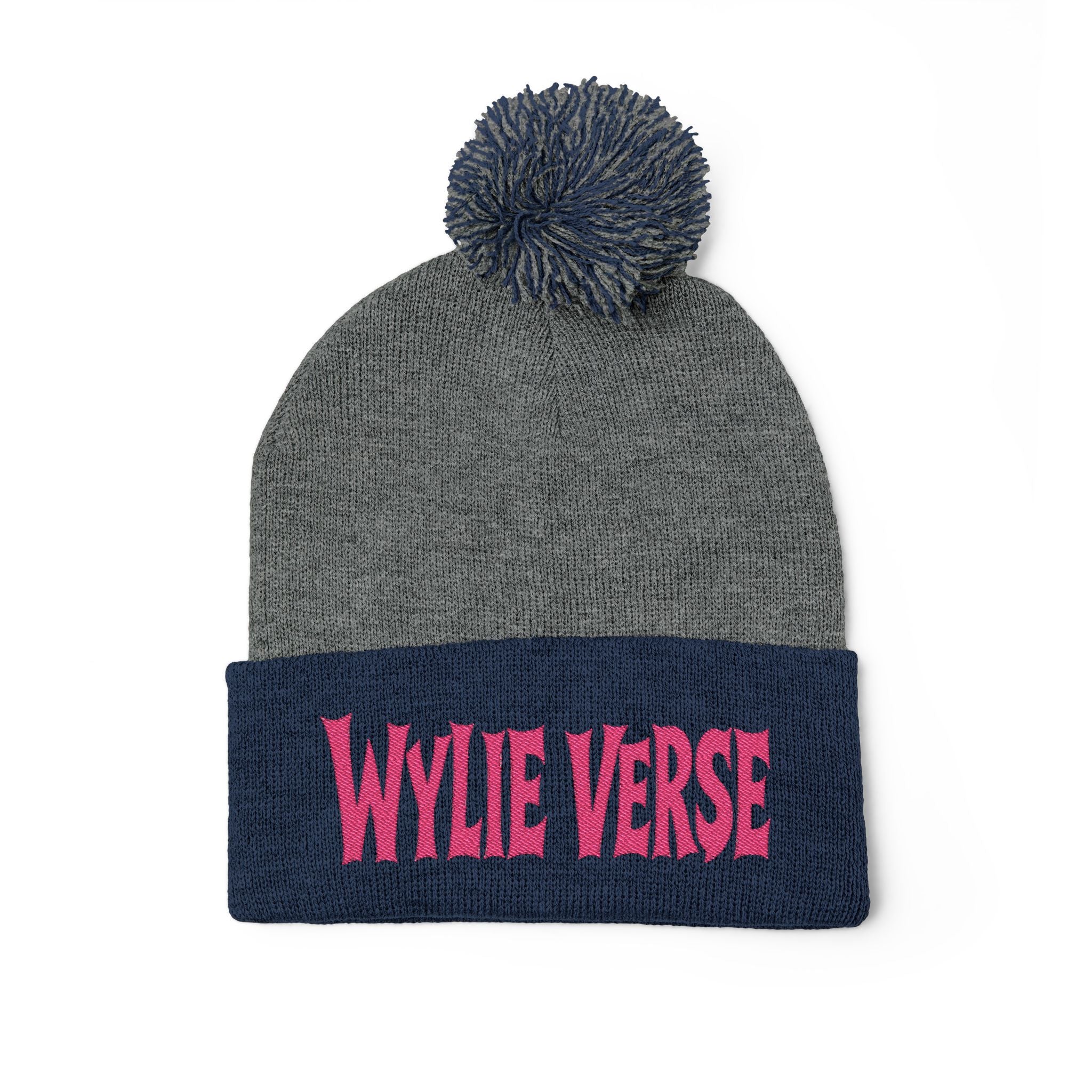Wylie Verse Pom-Pom Knit Cap with Embroidery