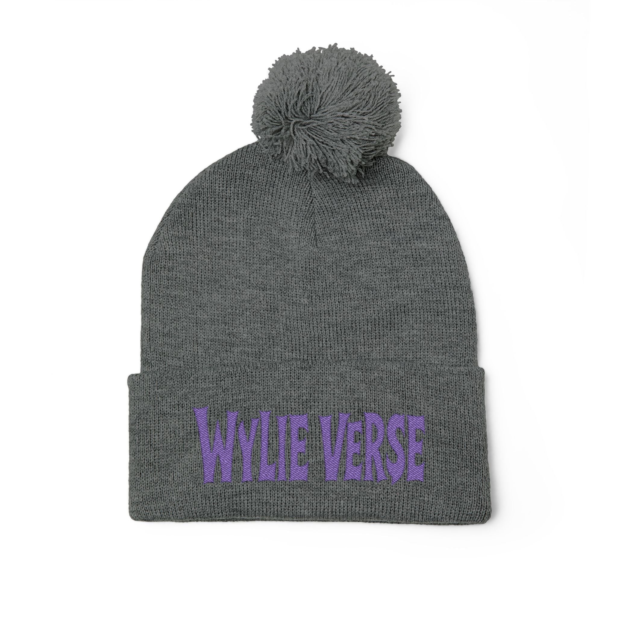Wylie Verse Pom-Pom Knit Cap with Embroidery