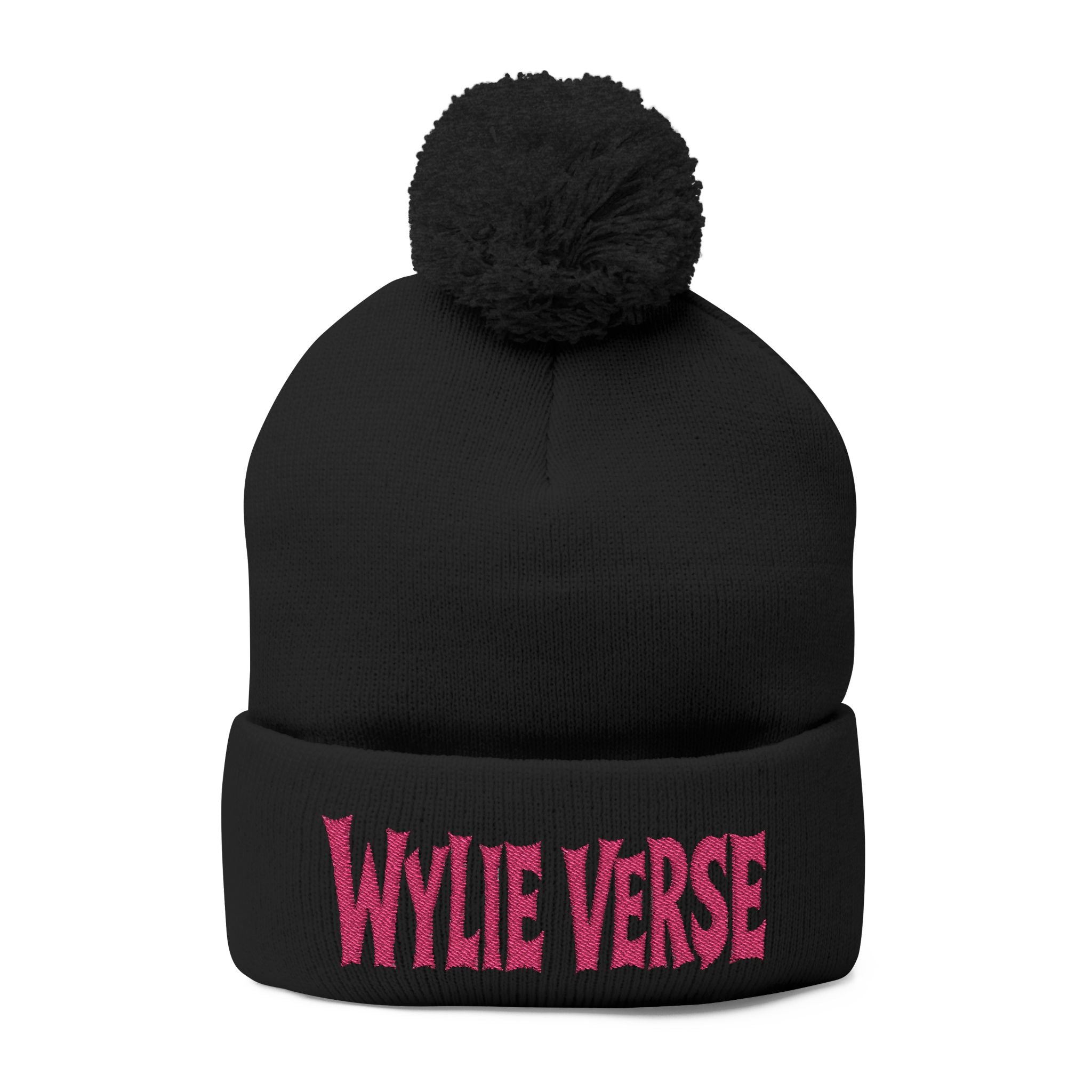 Wylie Verse Pom-Pom Knit Cap with Embroidery
