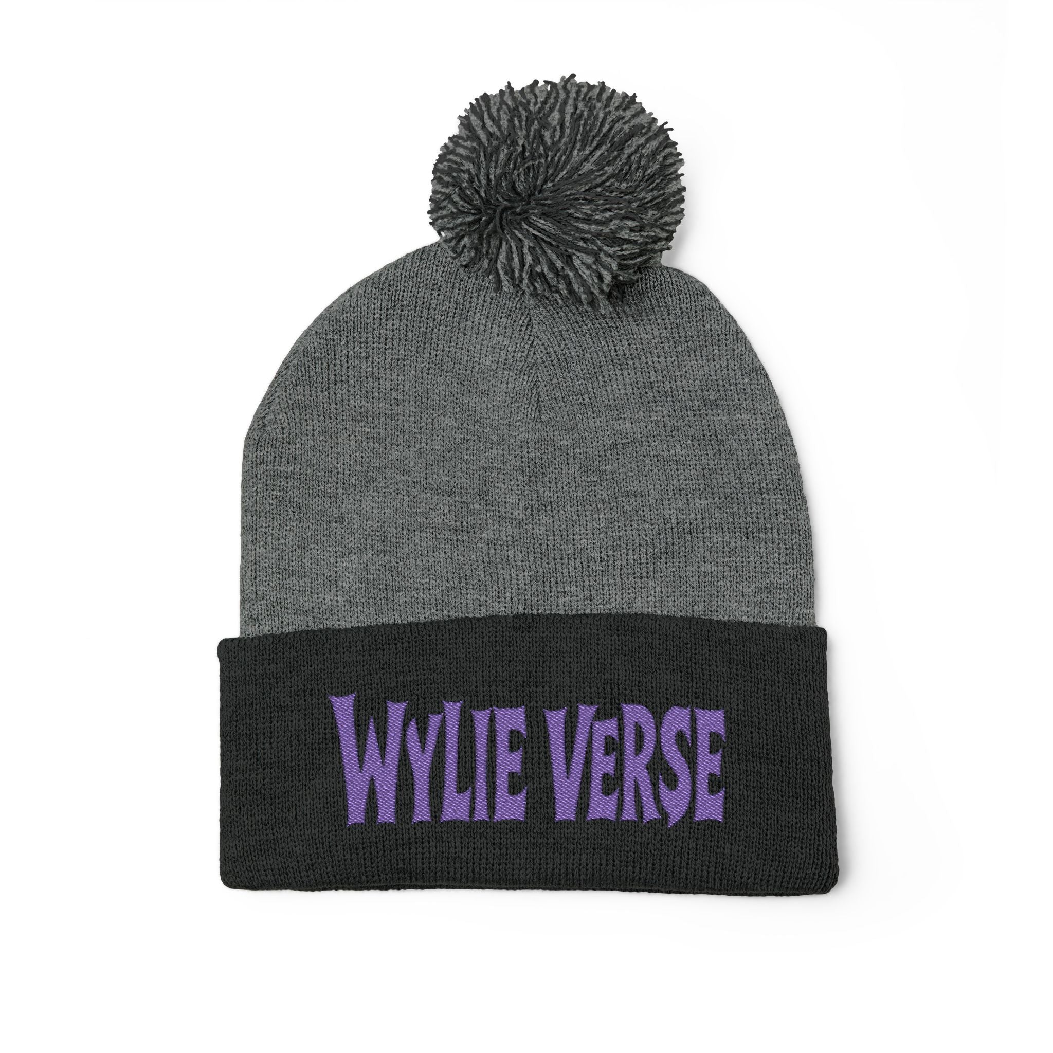 Wylie Verse Pom-Pom Knit Cap with Embroidery