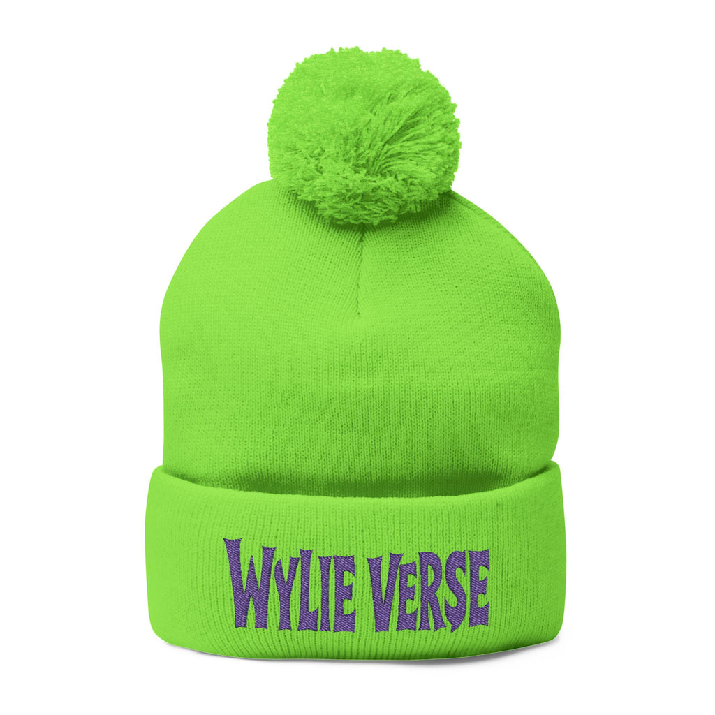Wylie Verse Pom-Pom Knit Cap with Embroidery