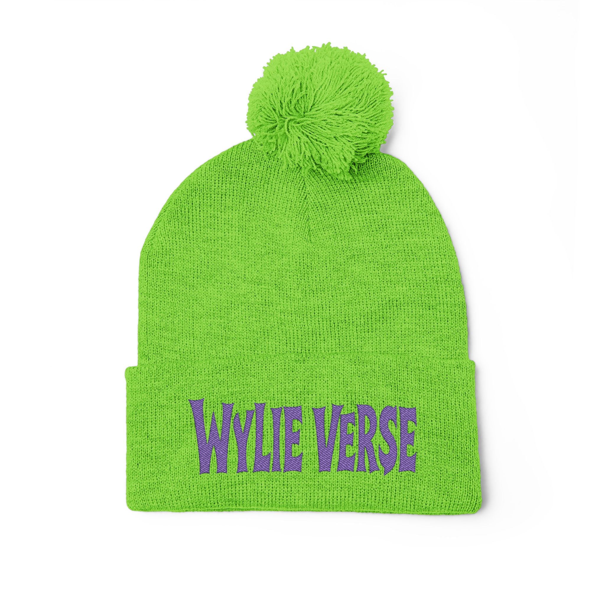 Wylie Verse Pom-Pom Knit Cap with Embroidery