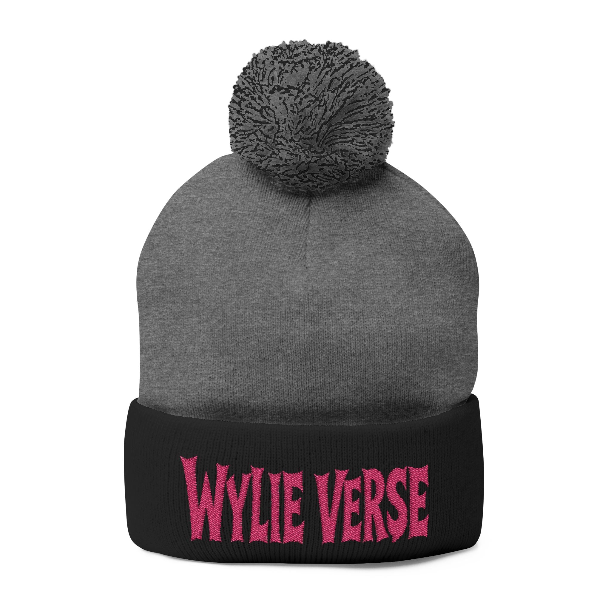Wylie Verse Pom-Pom Knit Cap with Embroidery