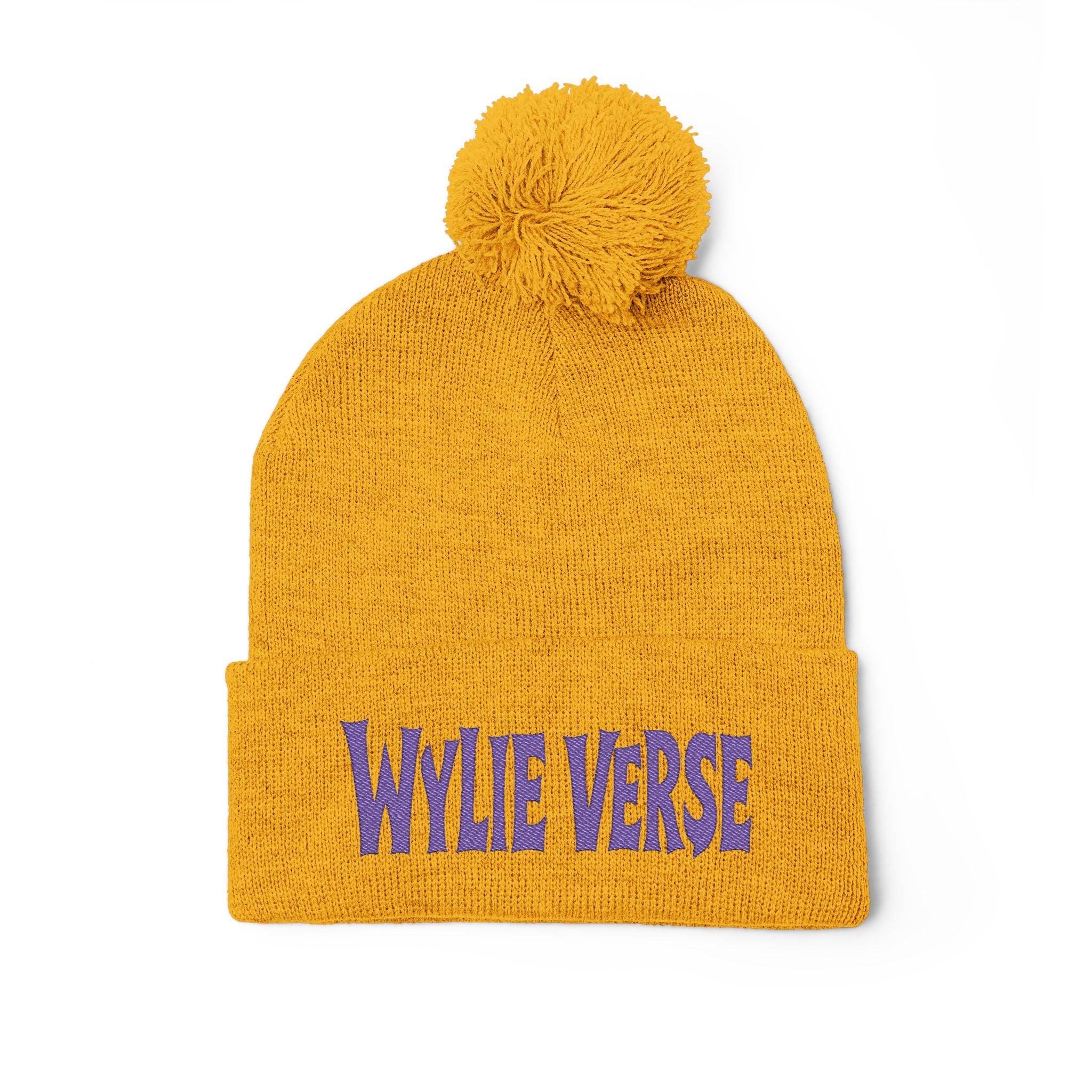 Wylie Verse Pom-Pom Knit Cap with Embroidery