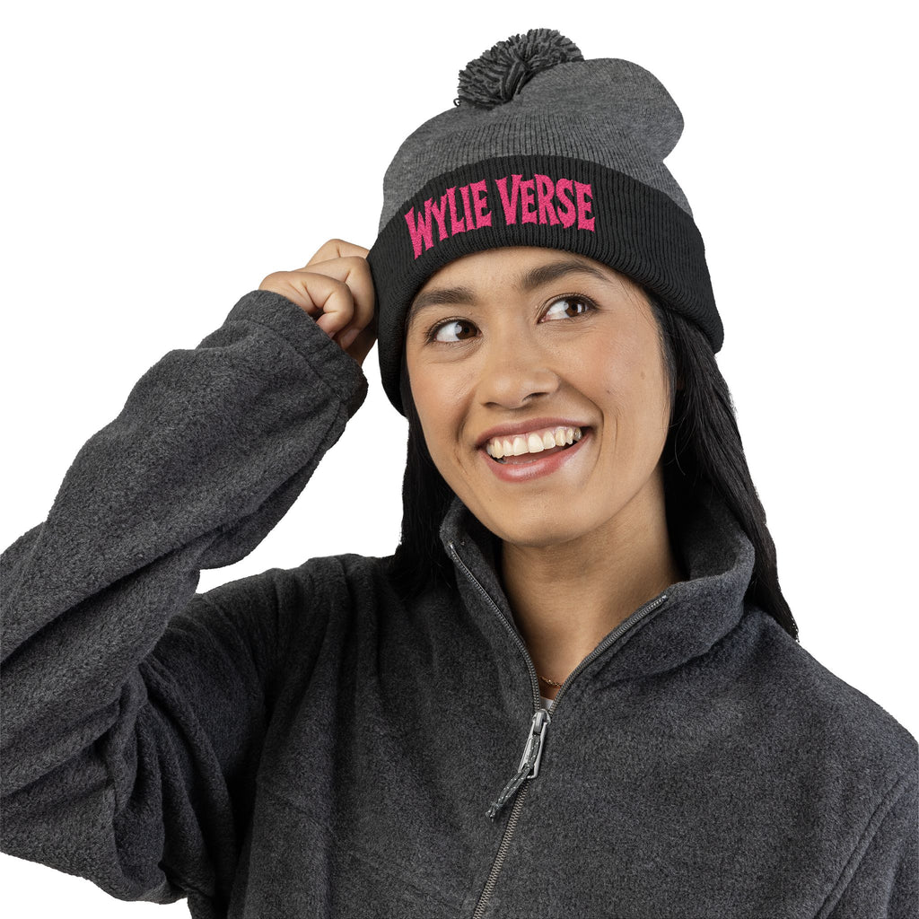 Wylie Verse Pom-Pom Knit Cap with Embroidery