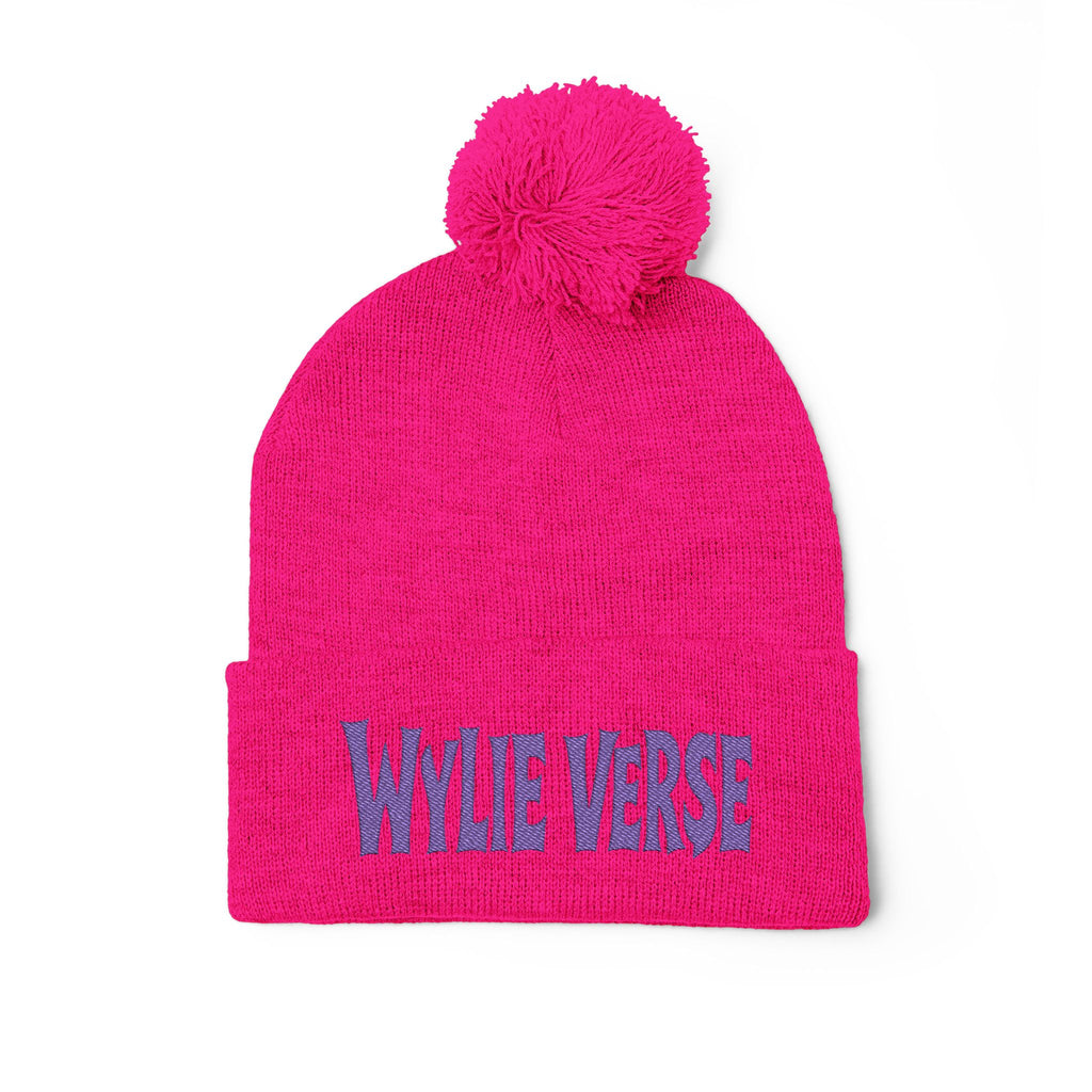 Wylie Verse Pom-Pom Knit Cap with Embroidery