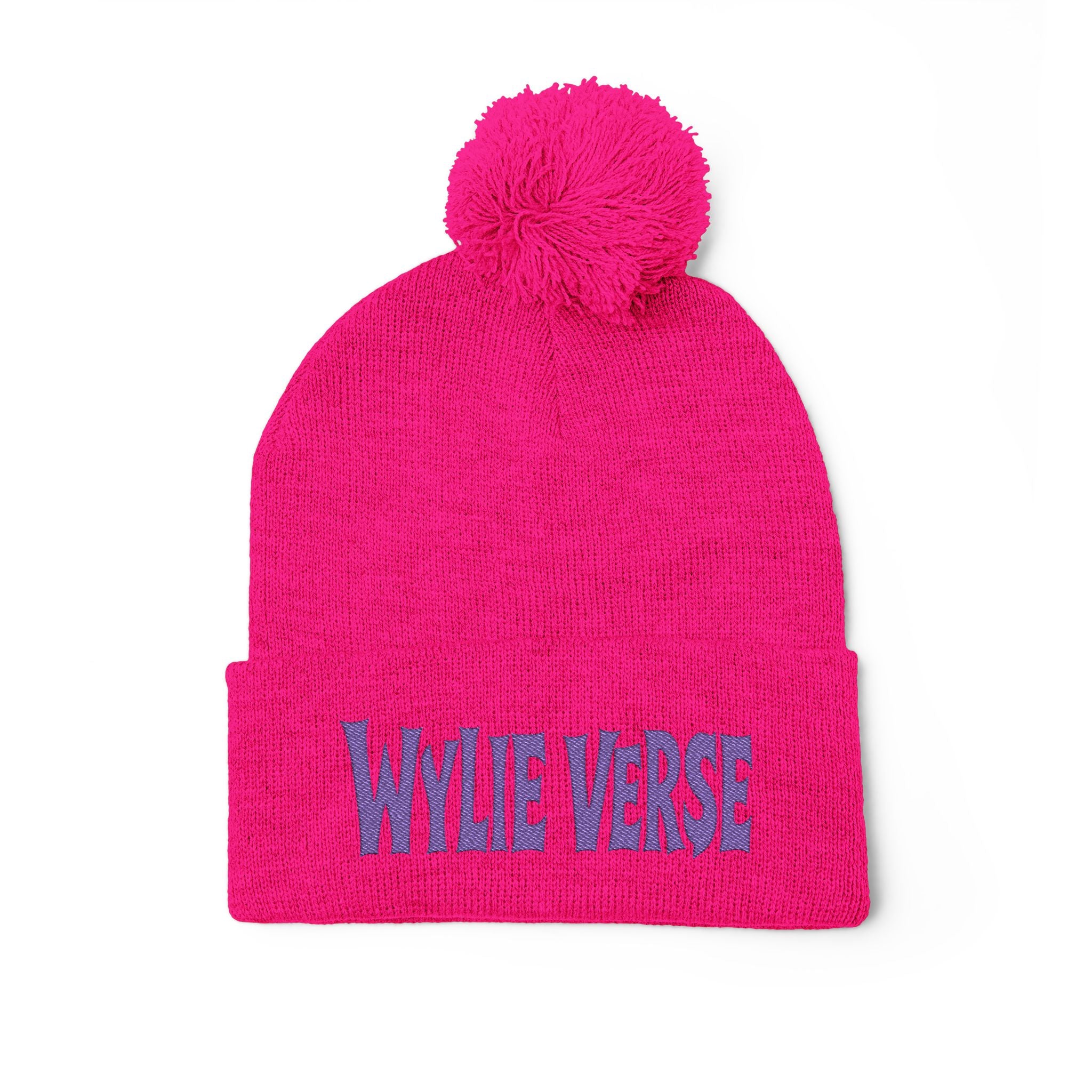 Wylie Verse Pom-Pom Knit Cap with Embroidery