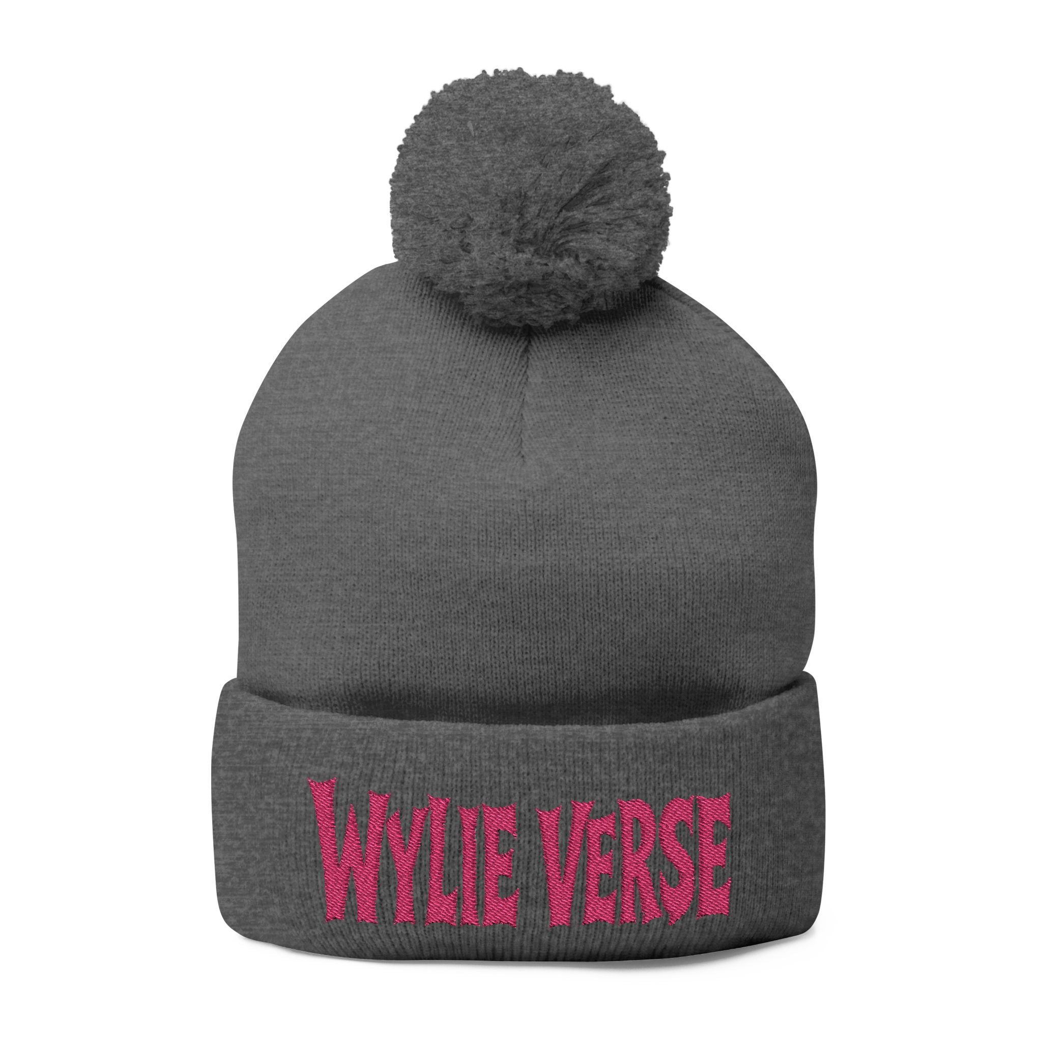 Wylie Verse Pom-Pom Knit Cap with Embroidery