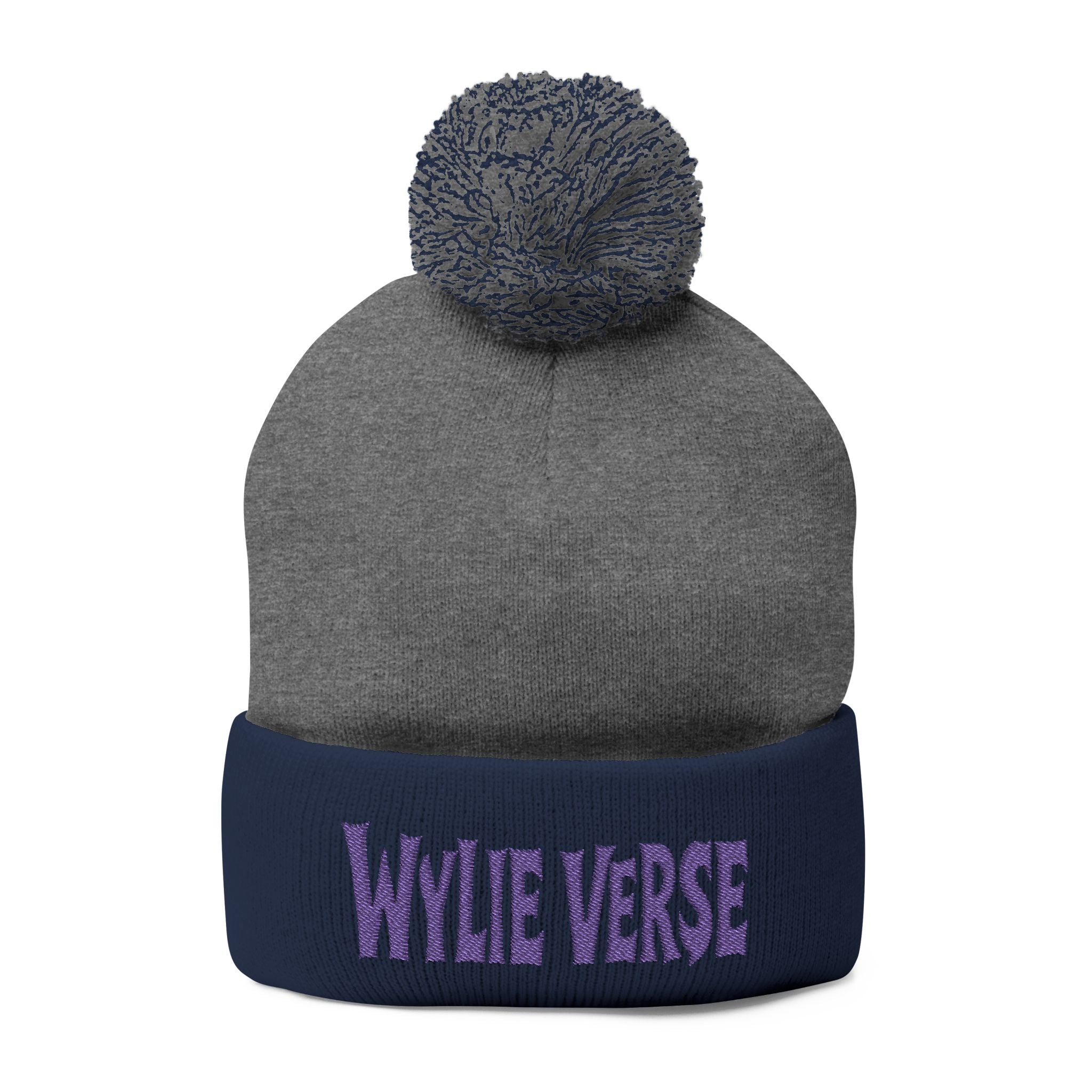 Wylie Verse Pom-Pom Knit Cap with Embroidery