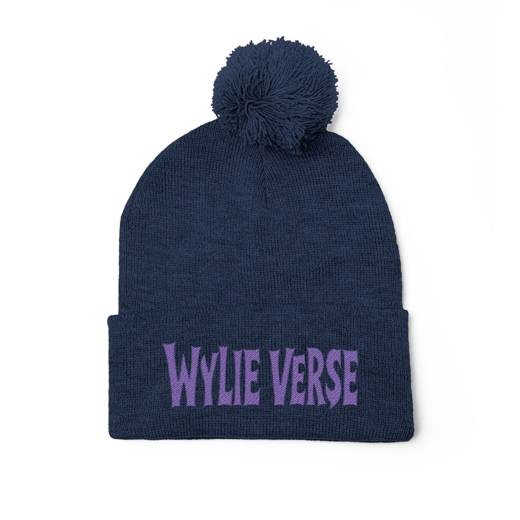 Wylie Verse Pom-Pom Knit Cap with Embroidery