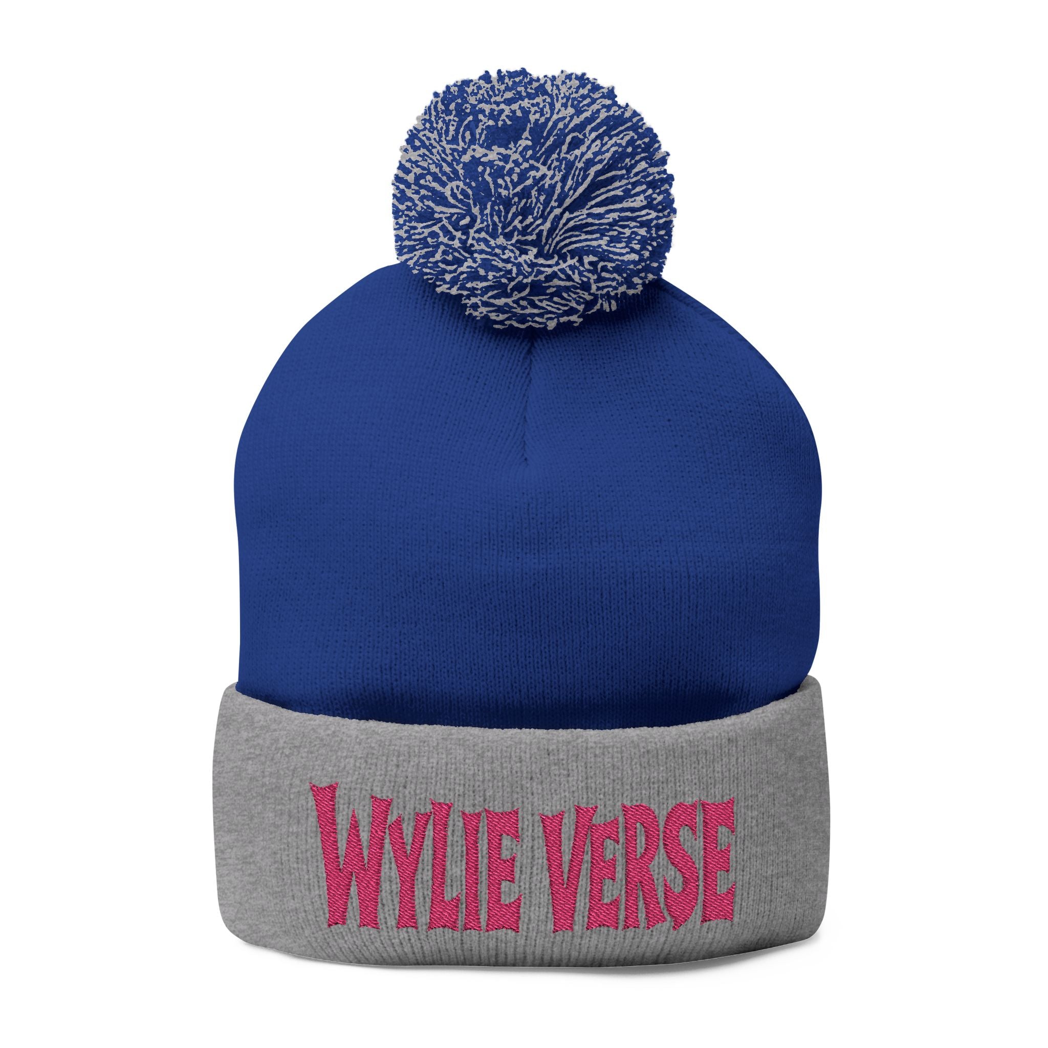 Wylie Verse Pom-Pom Knit Cap with Embroidery