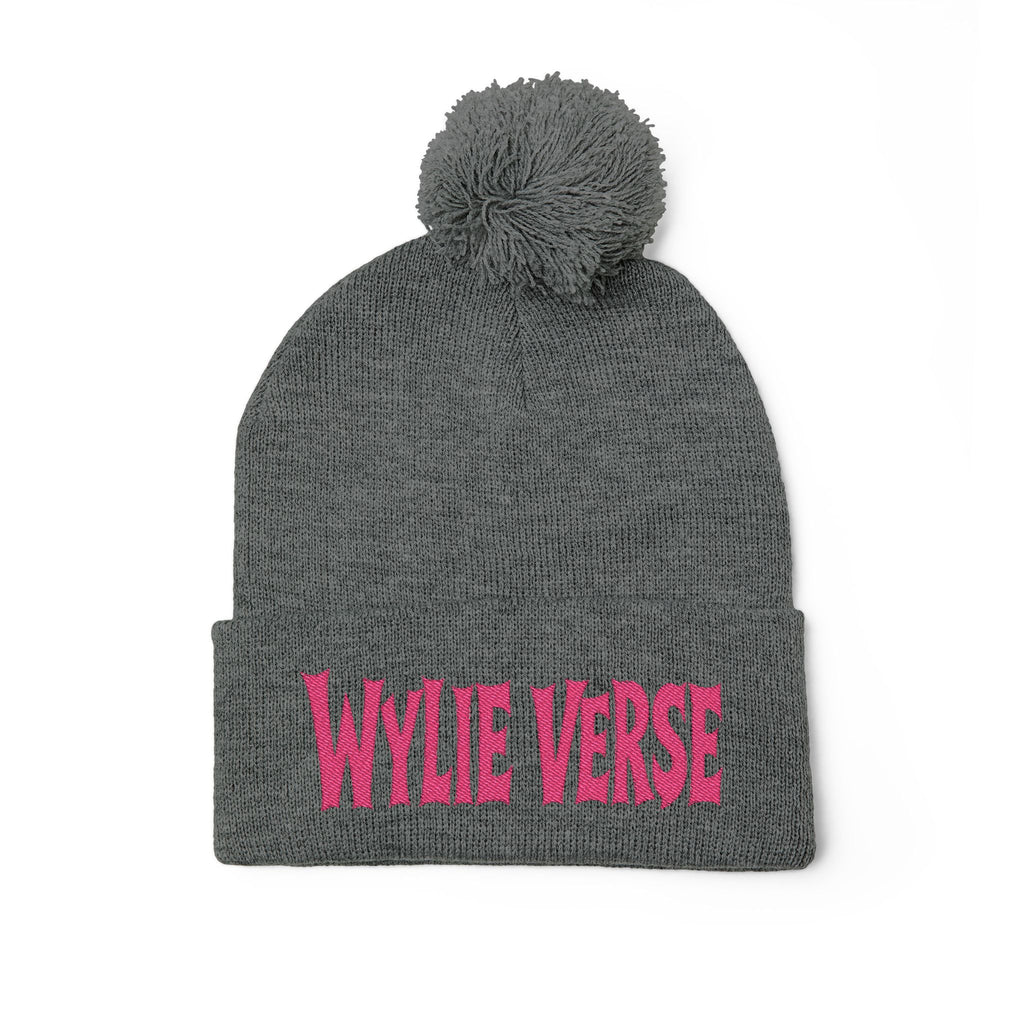 Wylie Verse Pom-Pom Knit Cap with Embroidery