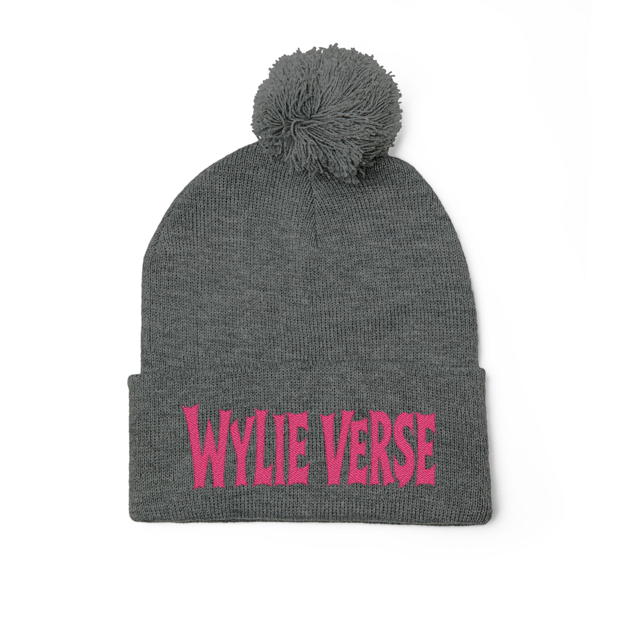 Wylie Verse Pom-Pom Knit Cap with Embroidery