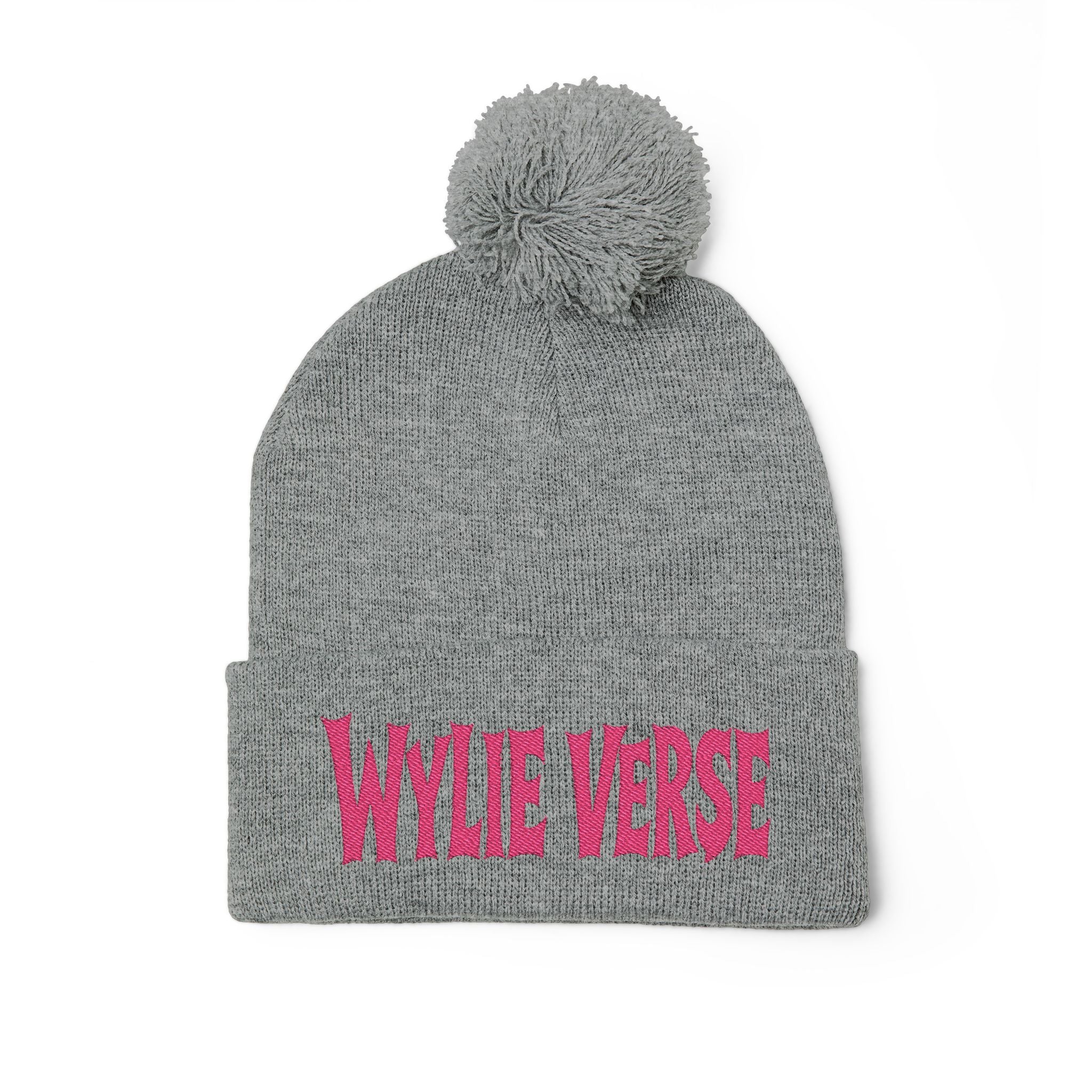 Wylie Verse Pom-Pom Knit Cap with Embroidery