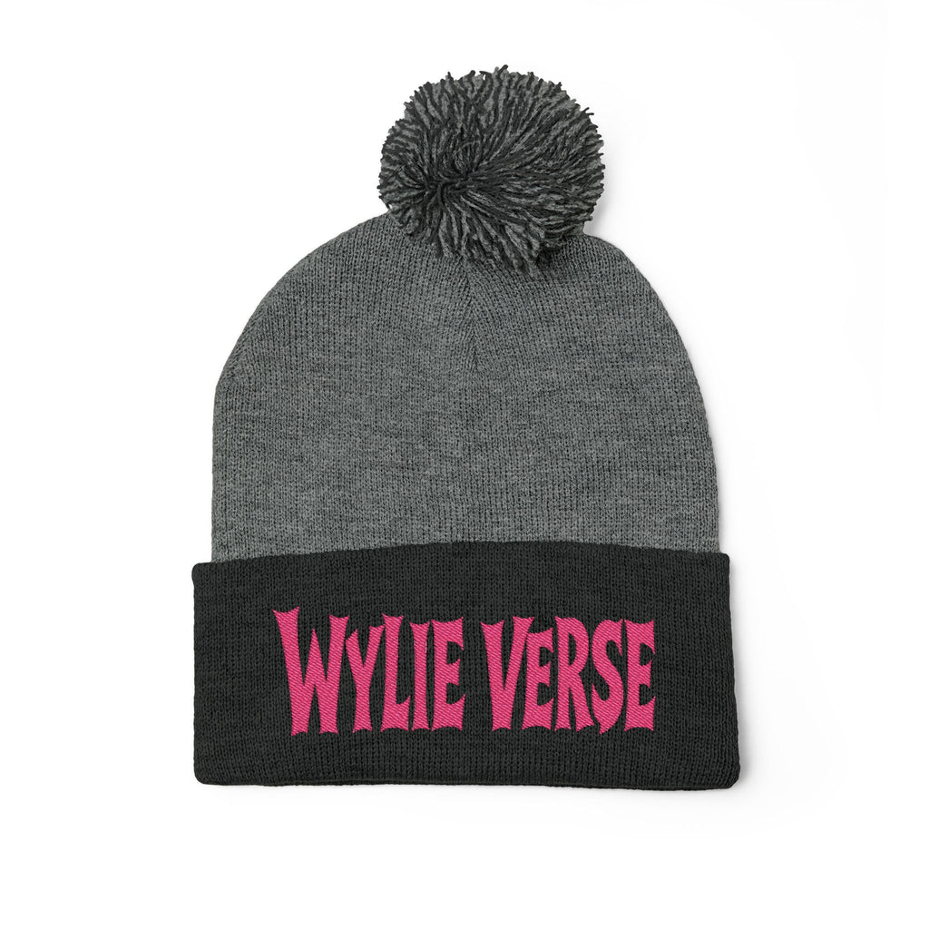 Wylie Verse Pom-Pom Knit Cap with Embroidery