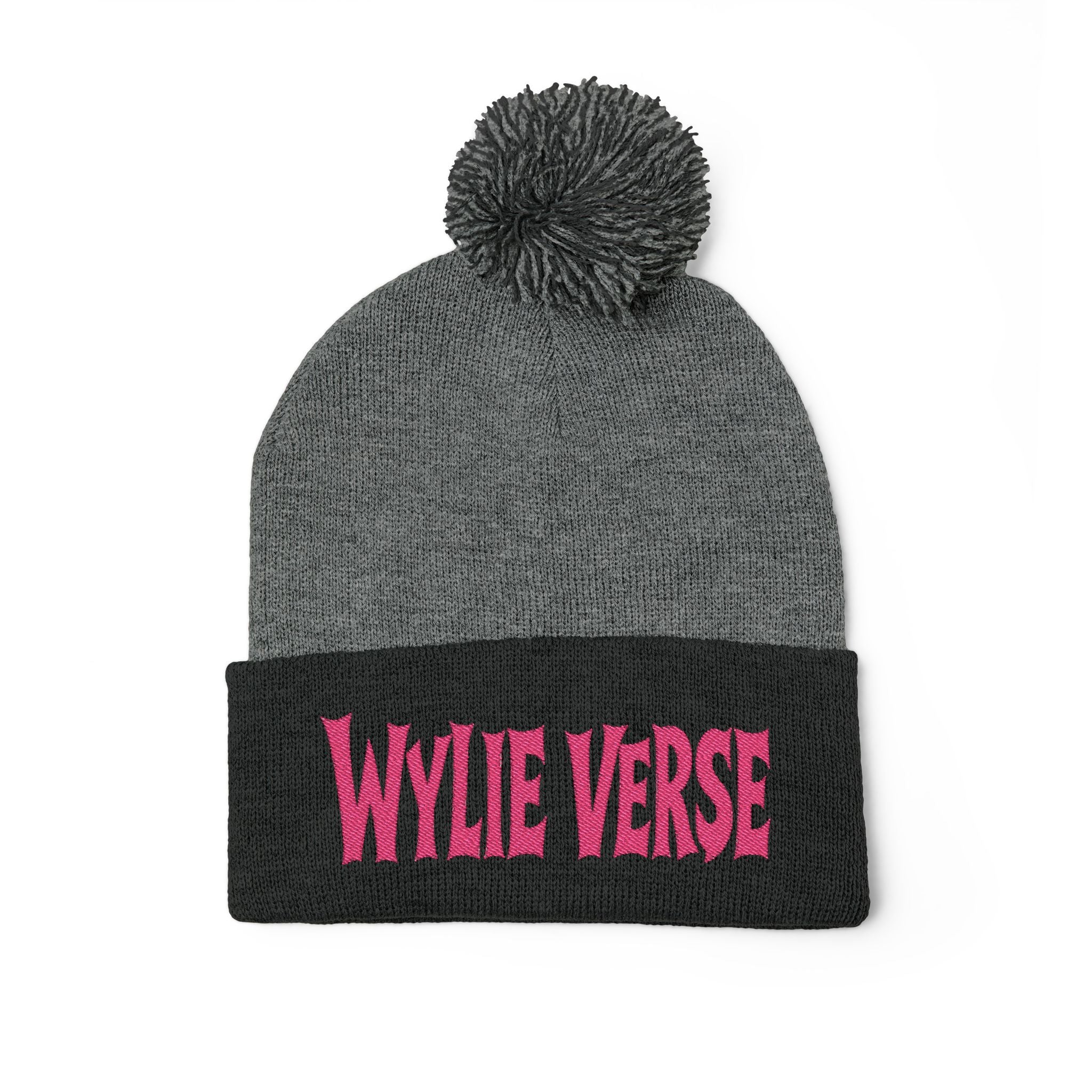 Wylie Verse Pom-Pom Knit Cap with Embroidery