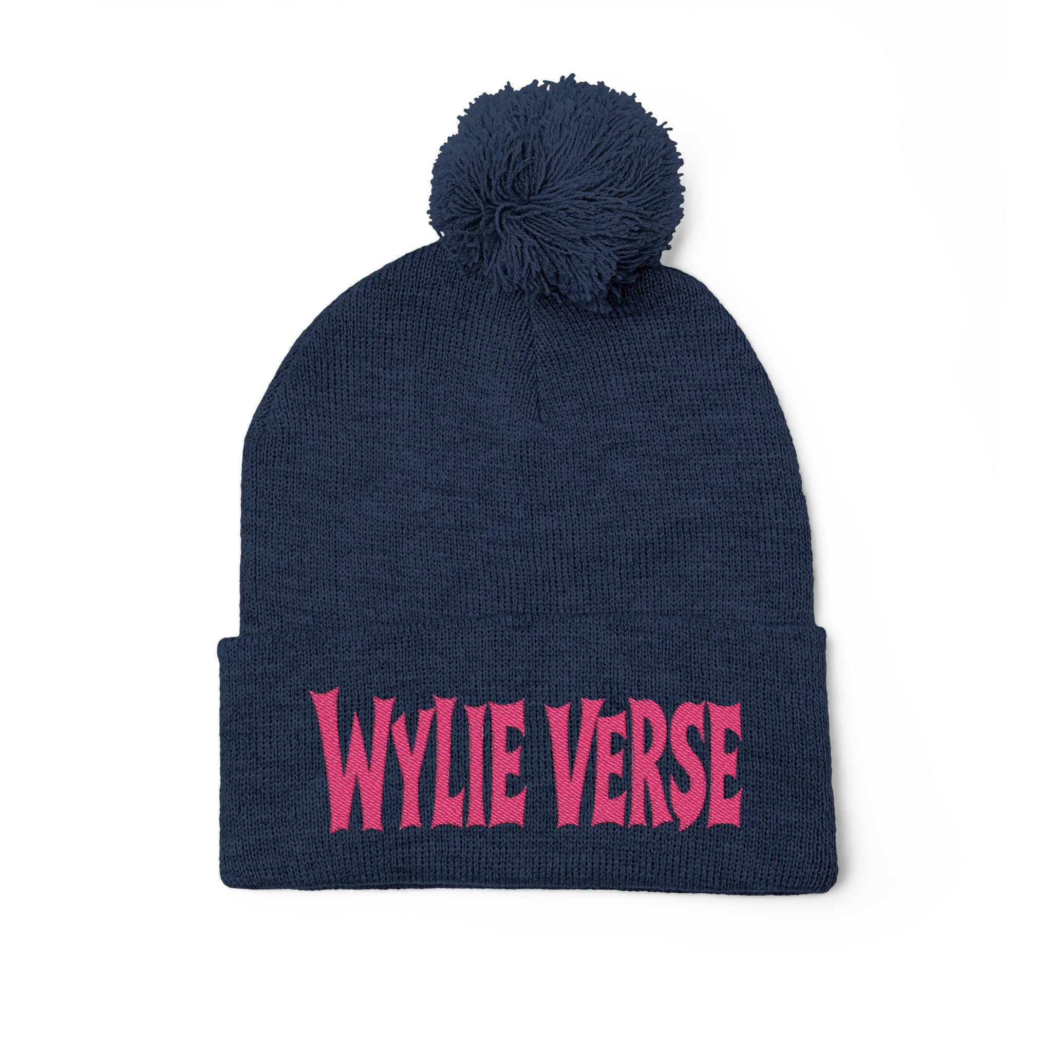 Wylie Verse Pom-Pom Knit Cap with Embroidery